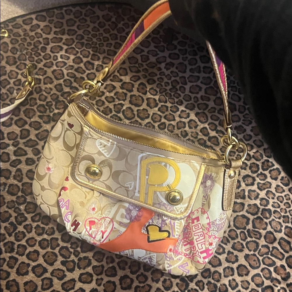Coach Gold and Tan Women's Shoulder Bag